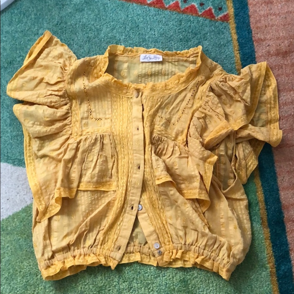 LoveShackFancy yellow crop shirt